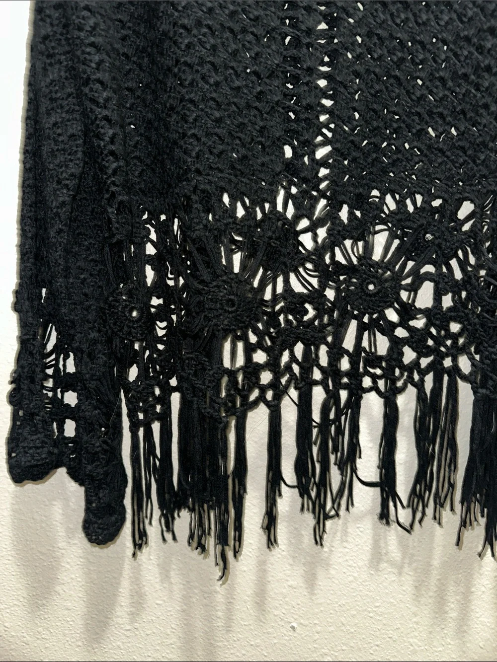 Umgee Black Crochet Fringe Poncho Sweater - Picture 4 of 5